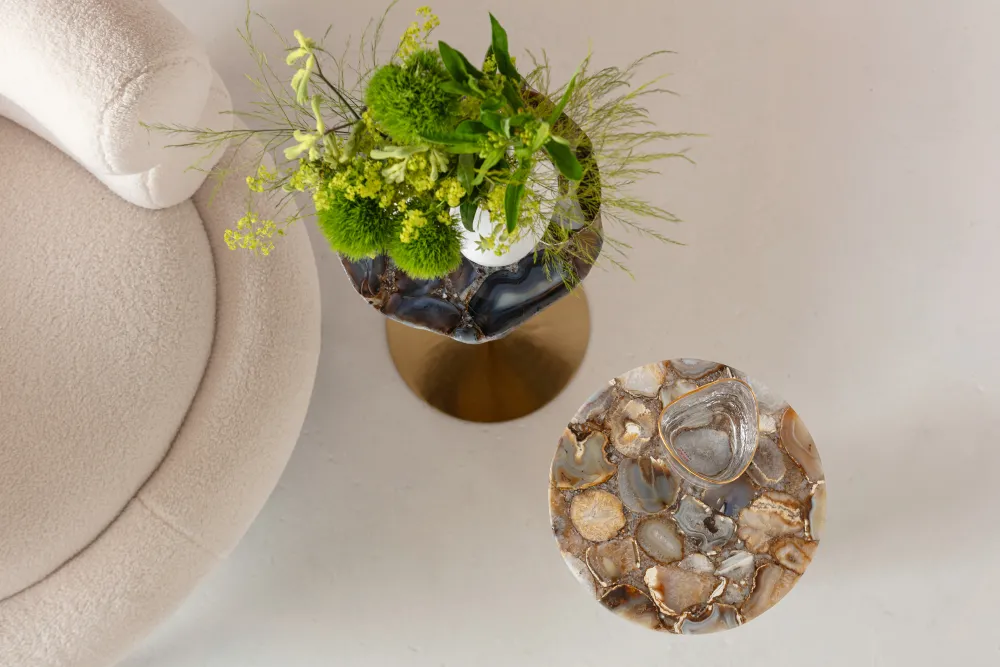 KARE Design Sohvapöydät*Agate Base Sivupöytä, Luonnonkivi, Metalli Ø25cm