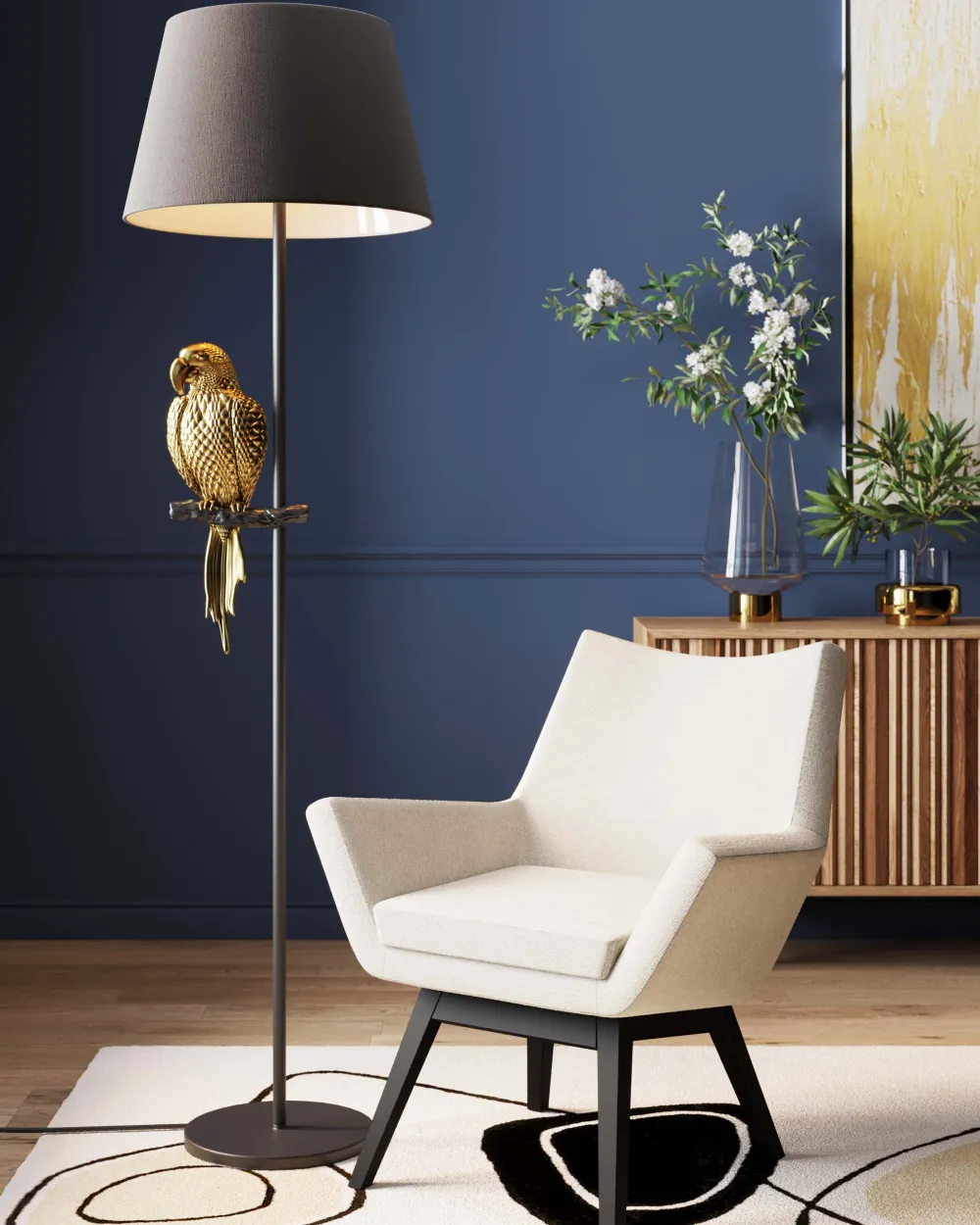 KARE Design Lattiavalaisimet|Olohuone*Animal Parrot Papukaija Lattiavalaisin, Kulta 176cm