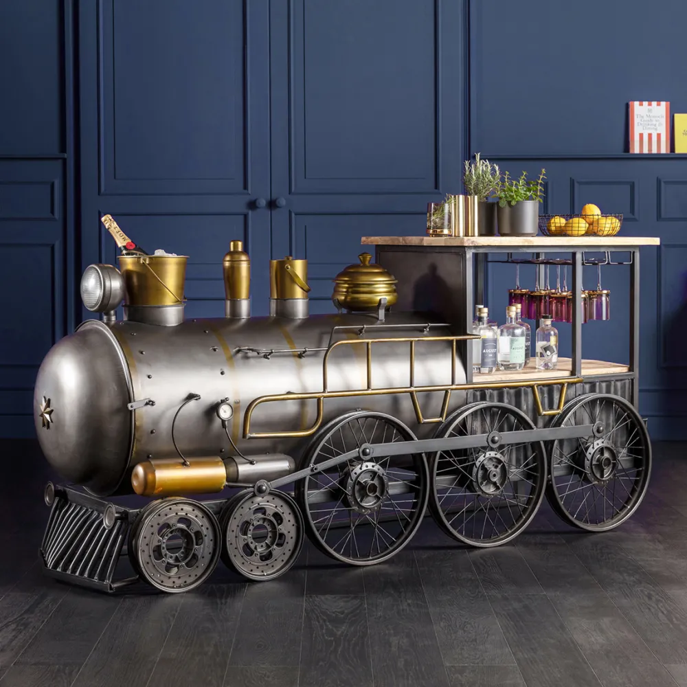 KARE Design Baarit*Bar Steamlock Baari Veturi, Teräs, Mangopuu 225cm