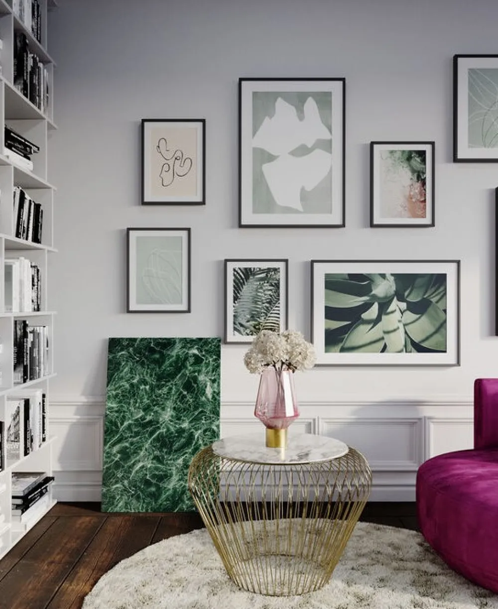 KARE Design Sohvapöydät|Olohuone*Beam Sivupöytä - Harmaa, Marmori, Messinki Ø43cm