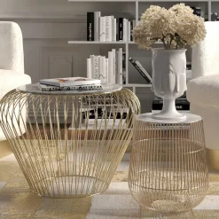 KARE Design Sohvapöydät|Olohuone*Beam Sivupöytä - Valkoinen, Marmori, Messinki Ø32cm