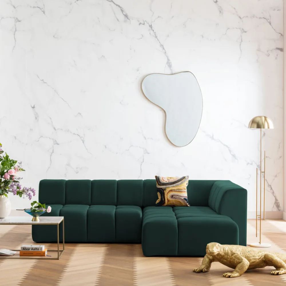 KARE Design Kulmasohvat*Belami Kulmasohva - Samettia, Tummanvihreä, Oikea 265cm