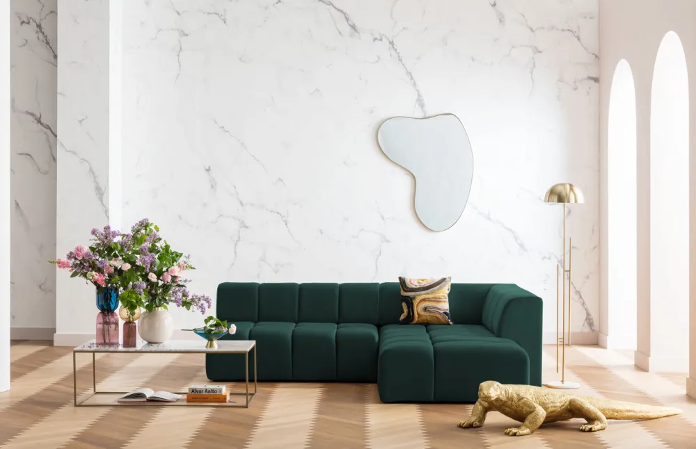 KARE Design Kulmasohvat*Belami Kulmasohva - Samettia, Tummanvihreä, Oikea 265cm