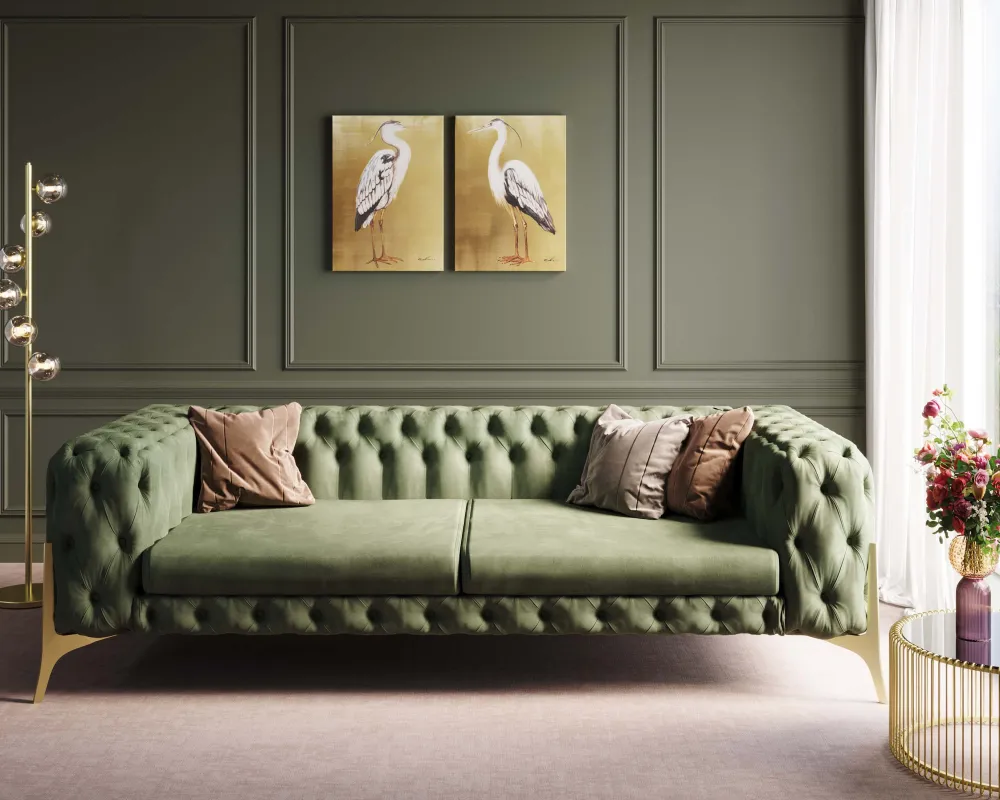 KARE Design Sohvat*Bellissima Sohva 3-istuttava - Sametti, Vihreä 240cm