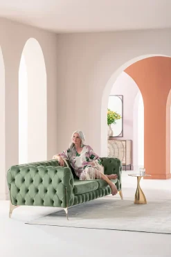 KARE Design Sohvat|Olohuone*Bellissima Sohva 2-istuttava - Sametti, Vihreä 200cm