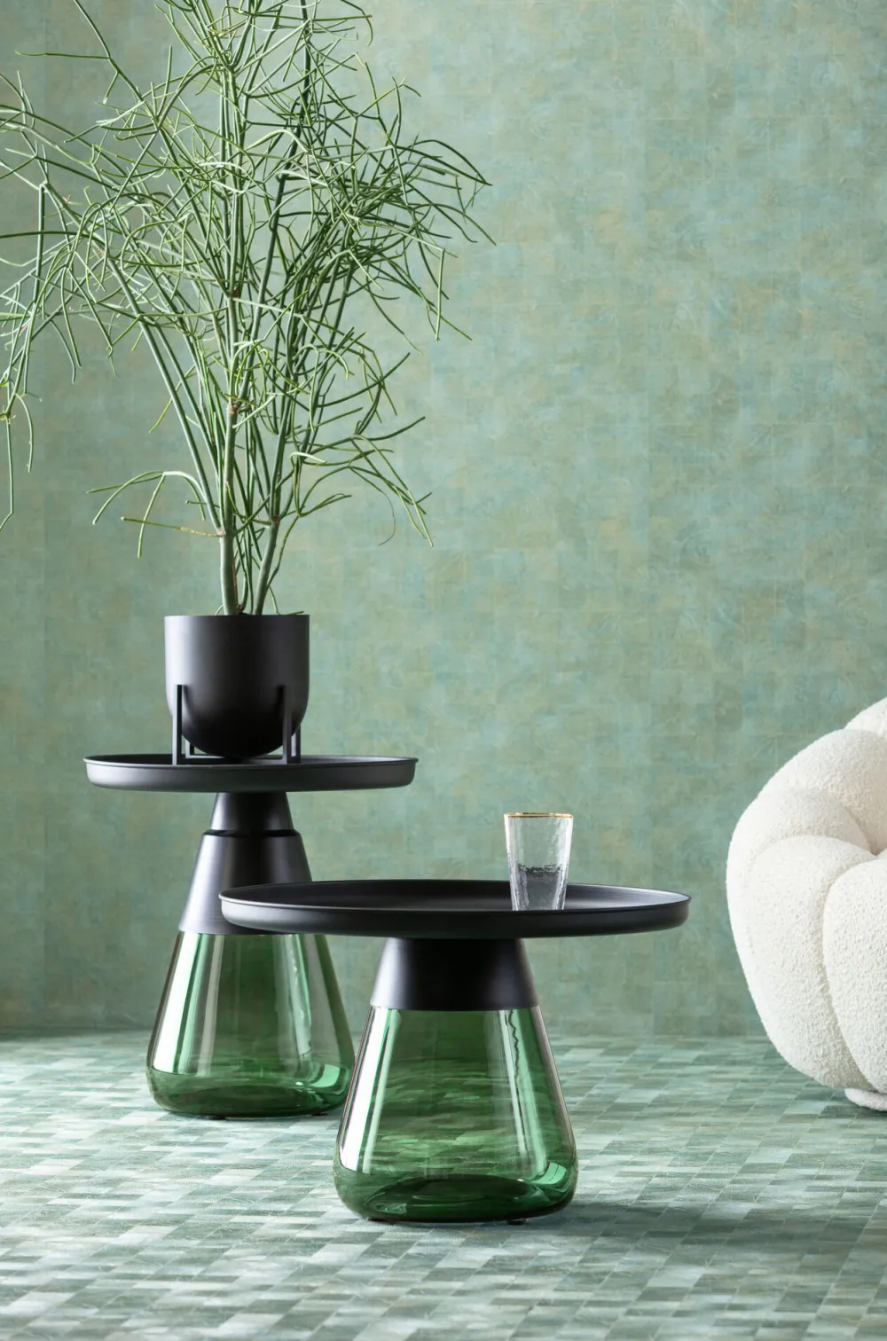 KARE Design Sohvapöydät|Olohuone*Bottiglia Sivupöytä, Vihreä/musta Ø50cm