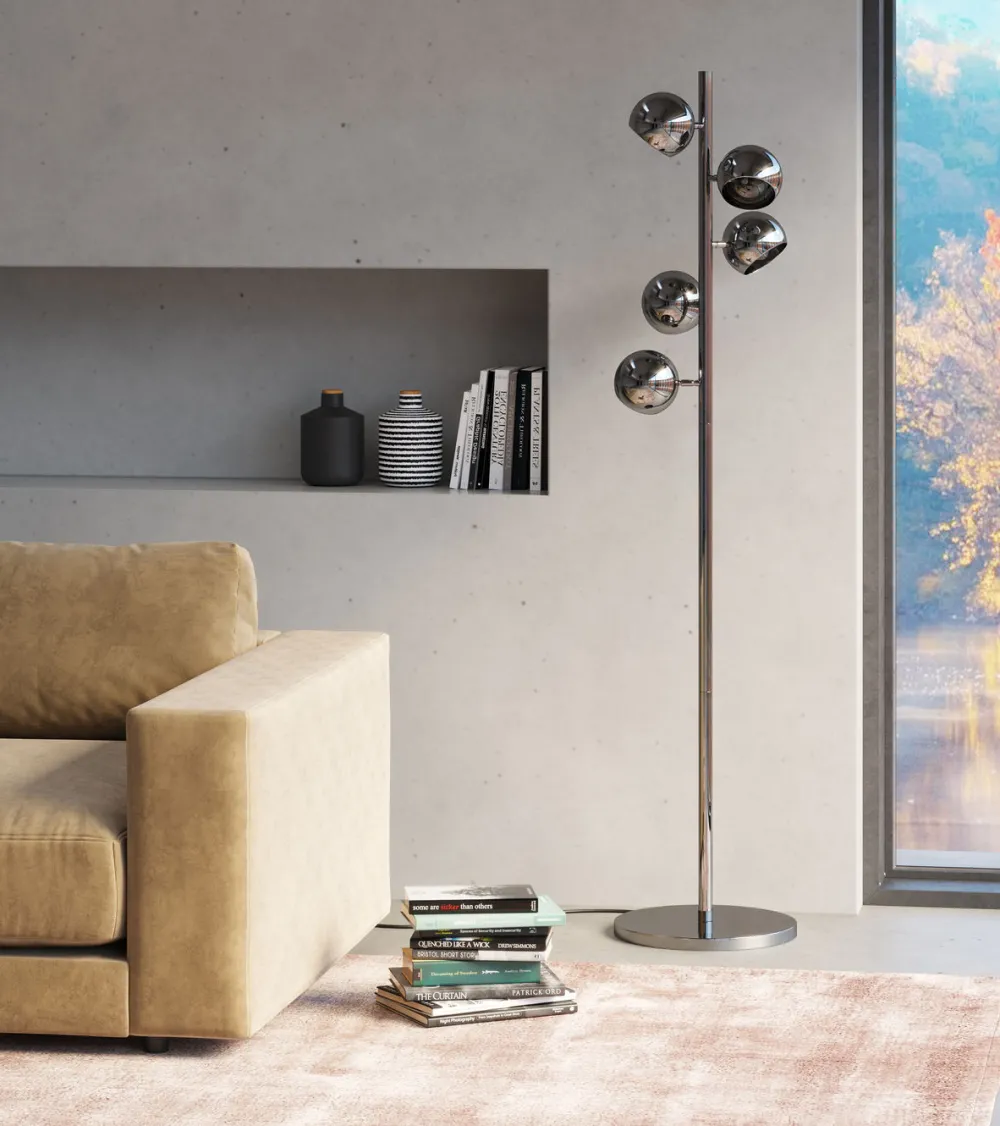 KARE Design Lattiavalaisimet|Olohuone*Calotta Chrome 5-lite Lattiavalaisin