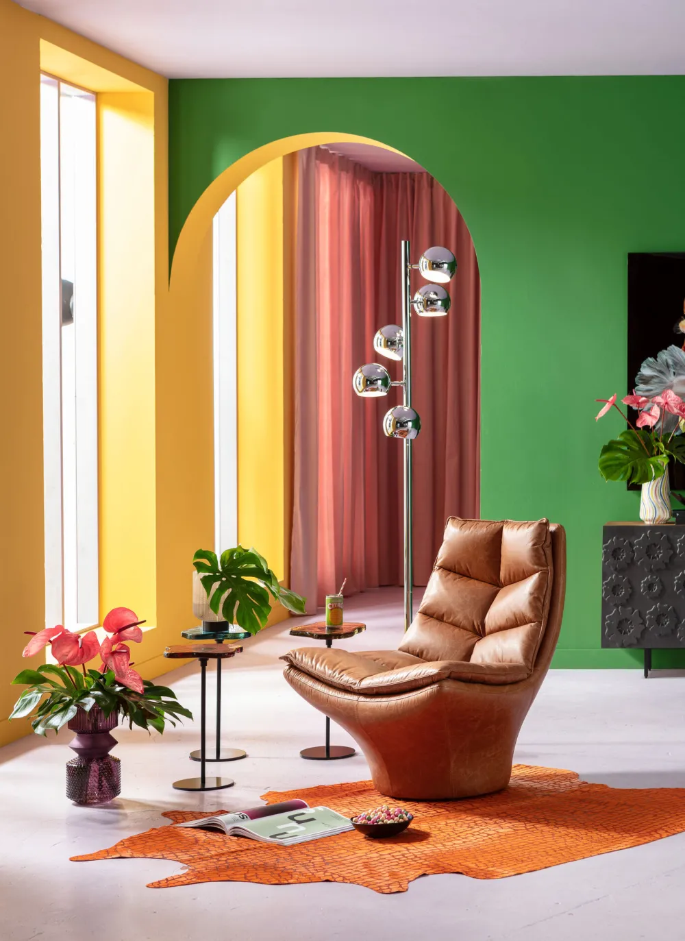 KARE Design Lattiavalaisimet|Olohuone*Calotta Chrome 5-lite Lattiavalaisin