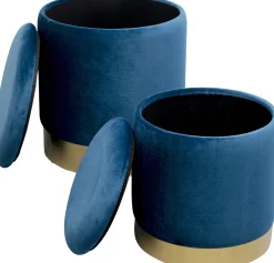 KARE Design Rahit Ja Jakkarat*Cherry Säilytys Jakkara, Sininen, Messinki (2/Setti)