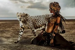 KARE Design Taulut|Olohuone*Desert Beauty, Pantteri Ja Nainen, Lasitaulu 150x100cm