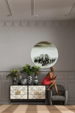 KARE Design Taulut*Elephant Walk - Elefantit, Pyöreä Lasitaulu Ø120cm