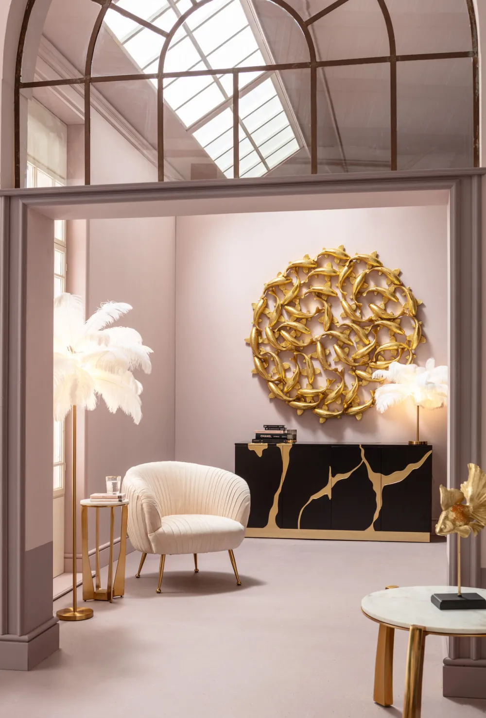 KARE Design Lattiavalaisimet*Feather Palm Lattiavalaisin Valkoinen 165cm