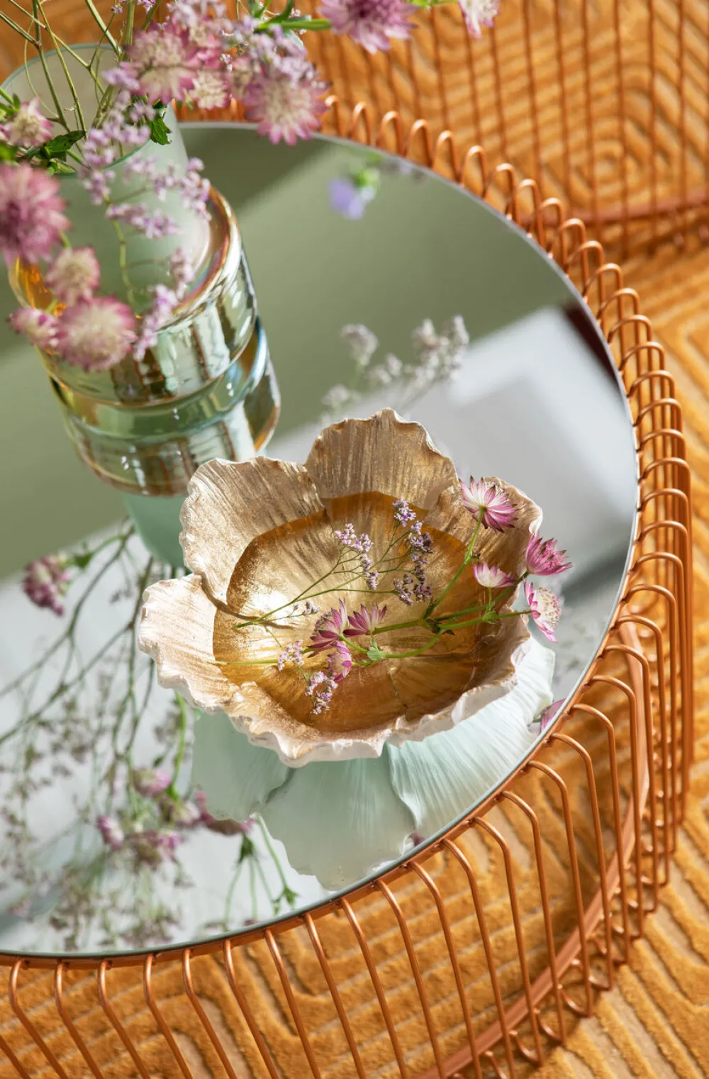 KARE Design Kulhot*Flower Bloom Deco Kulko, Kerma/kulta Ø20cm