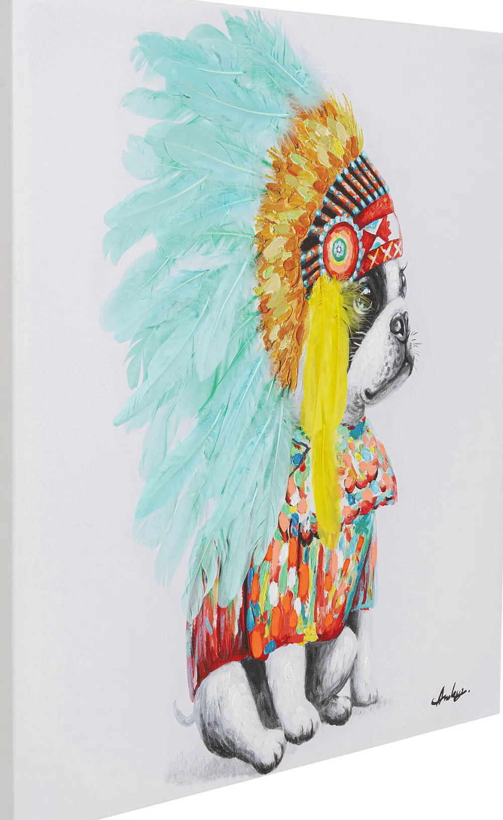 KARE Design Taulut|Olohuone*Headdress Dog Koira Canvastaulu 80x80cm