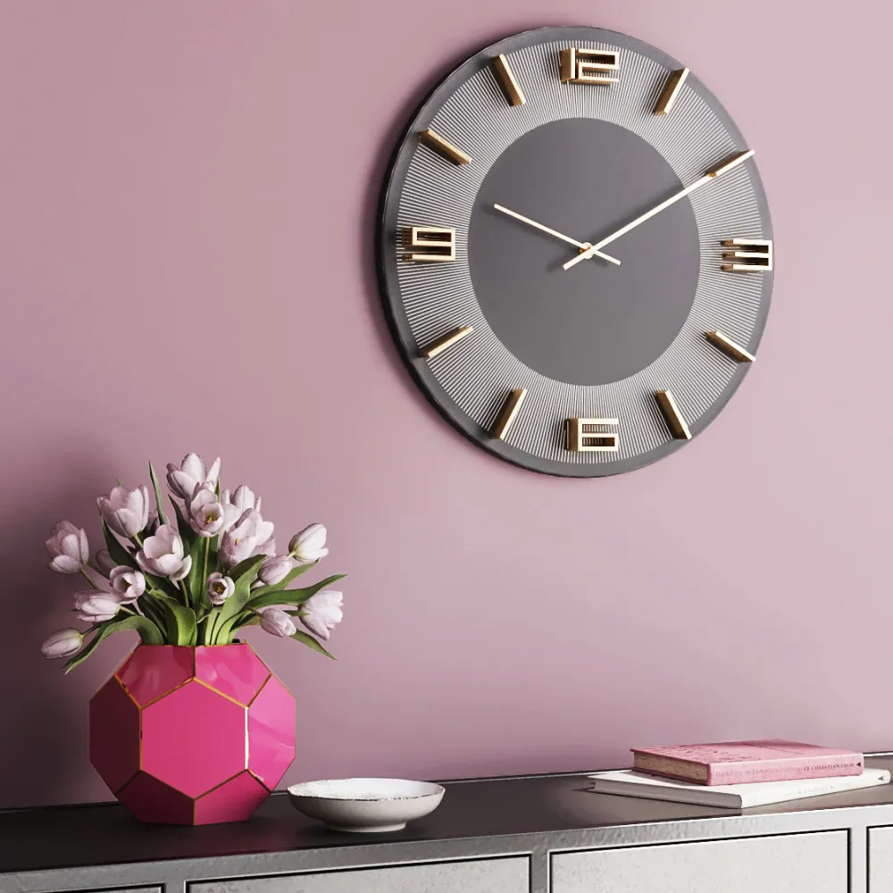 KARE Design Kellot*Leonardo Seinäkello Harmaa/kulta Ø49cm