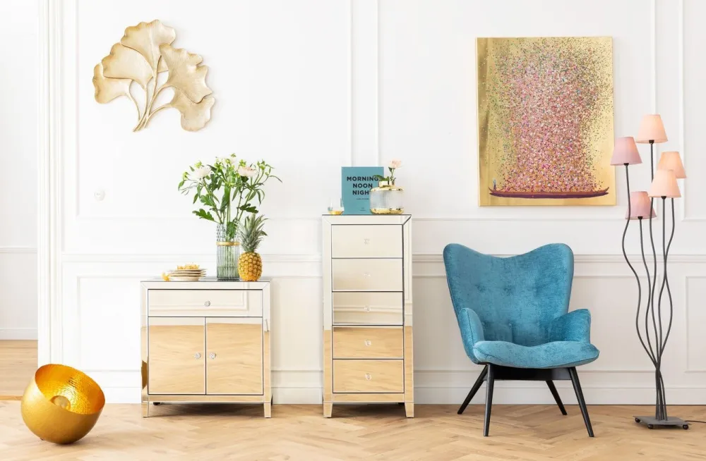 KARE Design Senkit|Olohuone*Luxury Pearl Korkea Lipasto, 5 Laatikkoa, Peililasia