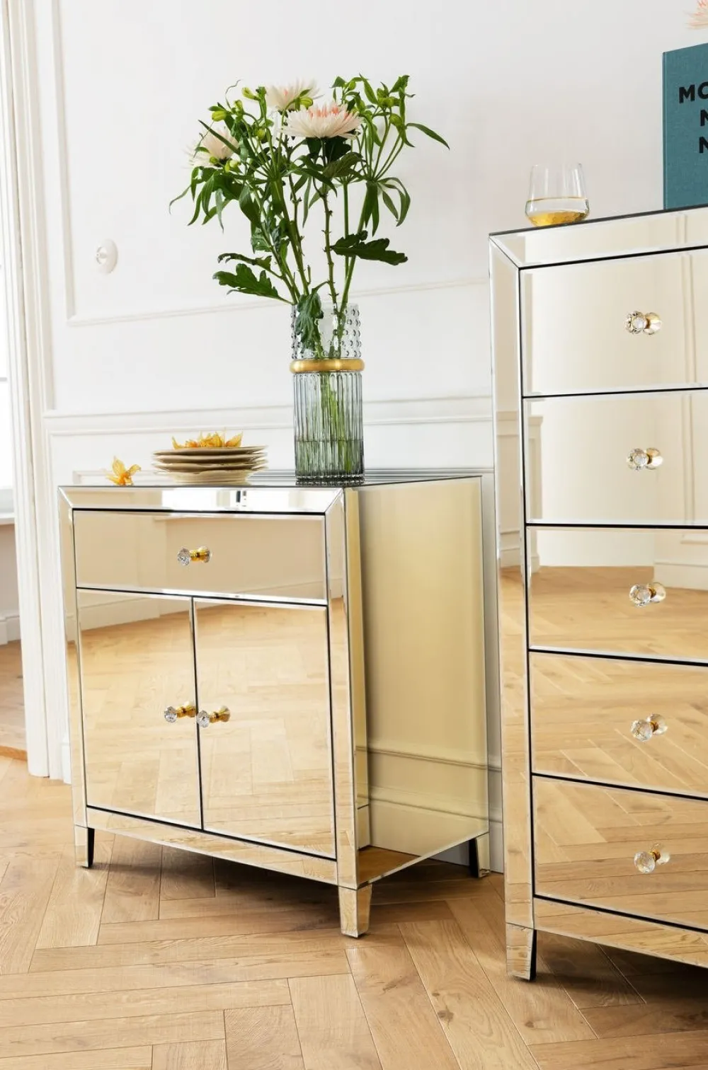 KARE Design Senkit|Olohuone*Luxury Pearl Korkea Lipasto, 5 Laatikkoa, Peililasia