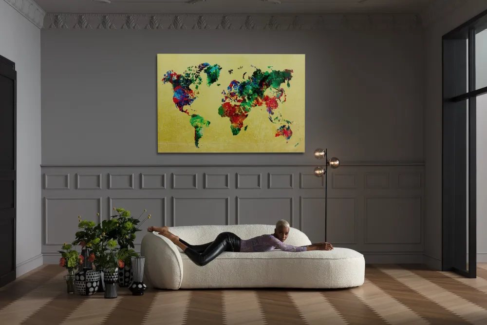 KARE Design Taulut*Metallic Colourful Map Lasitaulu 150x100cm