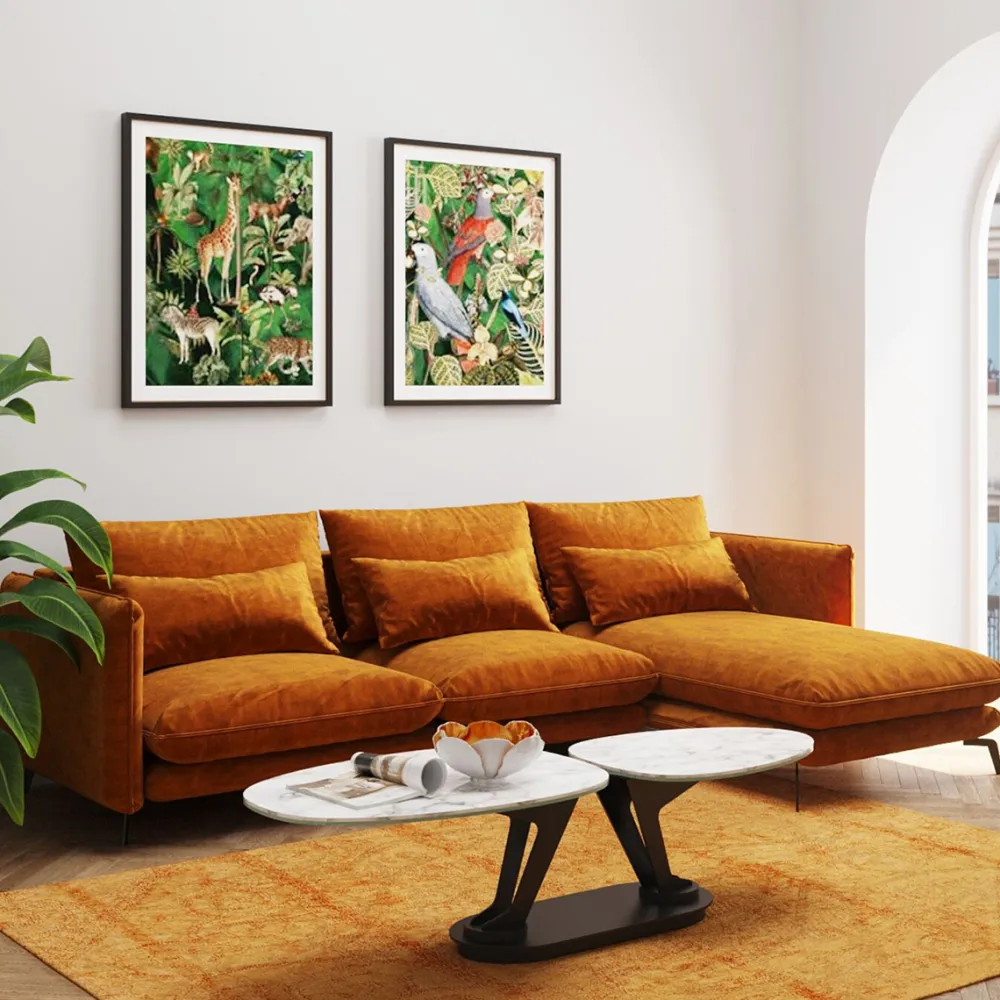 KARE Design Olohuone|Kulmasohvat*Monza Kulmasohva - Samettia, Curry, Oikea 296cm
