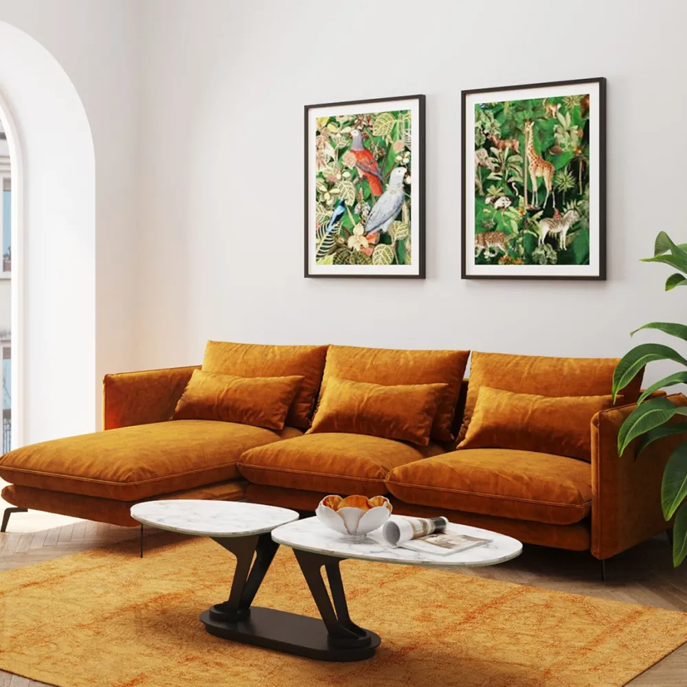 KARE Design Kulmasohvat*Monza Kulmasohva - Samettia, Curry, Vasen 296cm