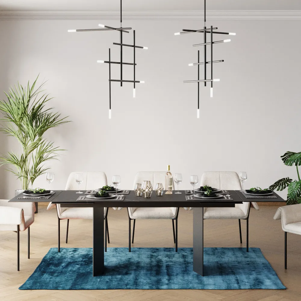 KARE Design Pöydät*Novel Jatkettava Ruokapöytä - Keraaminen Pöytälevy, Musta 180(40+40)x90cm