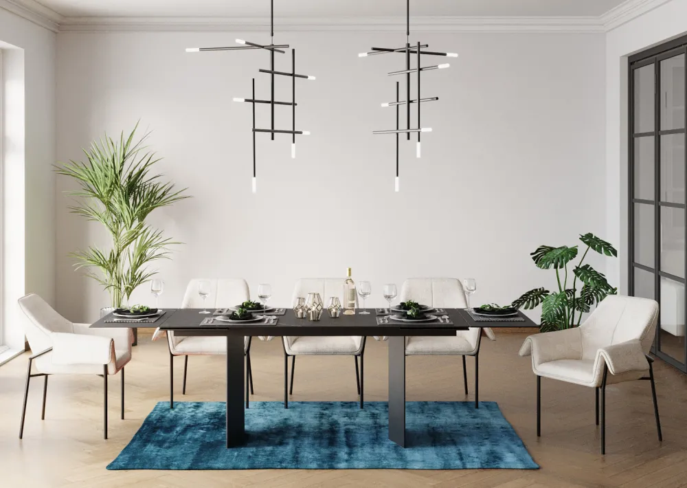 KARE Design Pöydät*Novel Jatkettava Ruokapöytä - Keraaminen Pöytälevy, Musta 180(40+40)x90cm