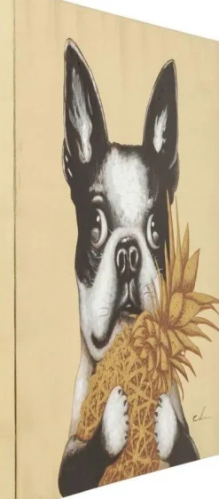 KARE Design Taulut|Olohuone*Picture Touched Dog With Pineapple Koira Taulu, Kulta 80x80cm