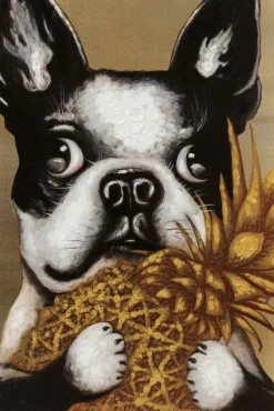 KARE Design Taulut|Olohuone*Picture Touched Dog With Pineapple Koira Taulu, Kulta 80x80cm
