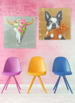 KARE Design Taulut|Olohuone*Picture Touched Dog With Pineapple Koira Taulu, Kulta 80x80cm