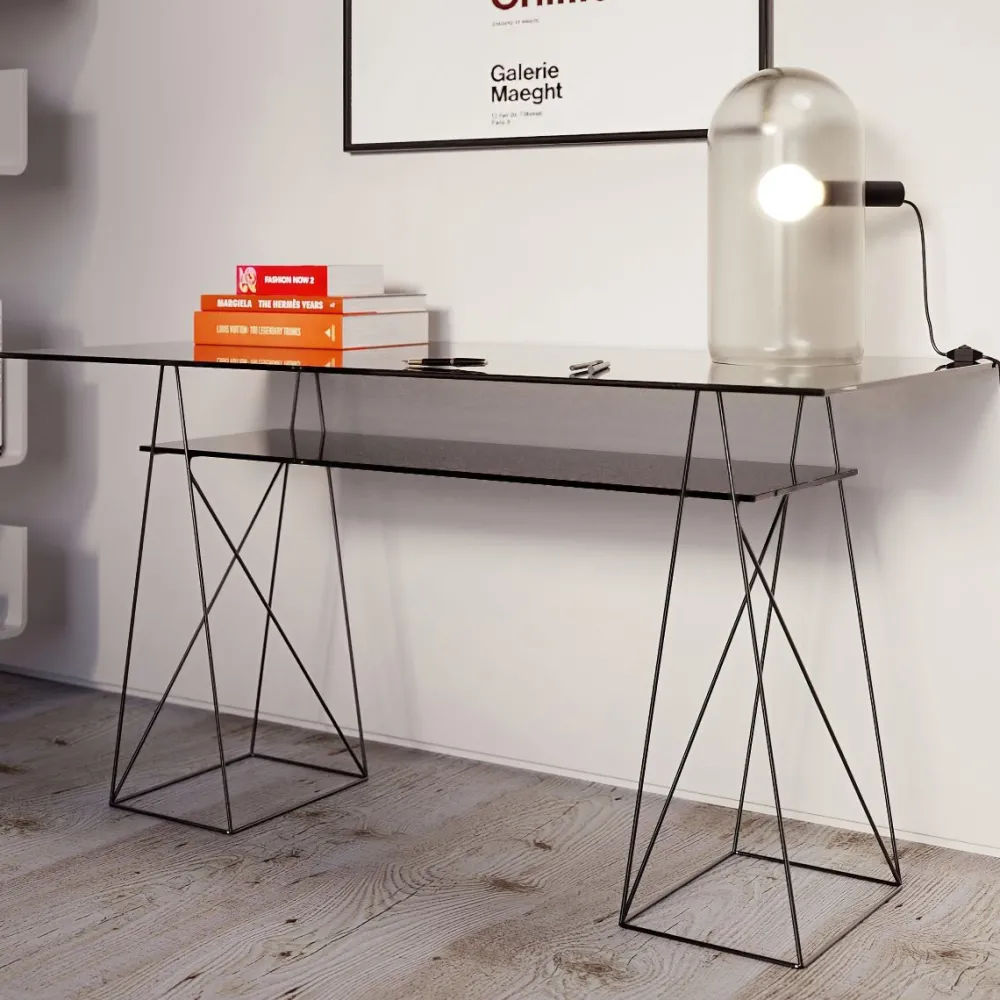 KARE Design Työpöydät*Polar Pöytä, Musta 8mm Temperoitu Lasi 135x65cm