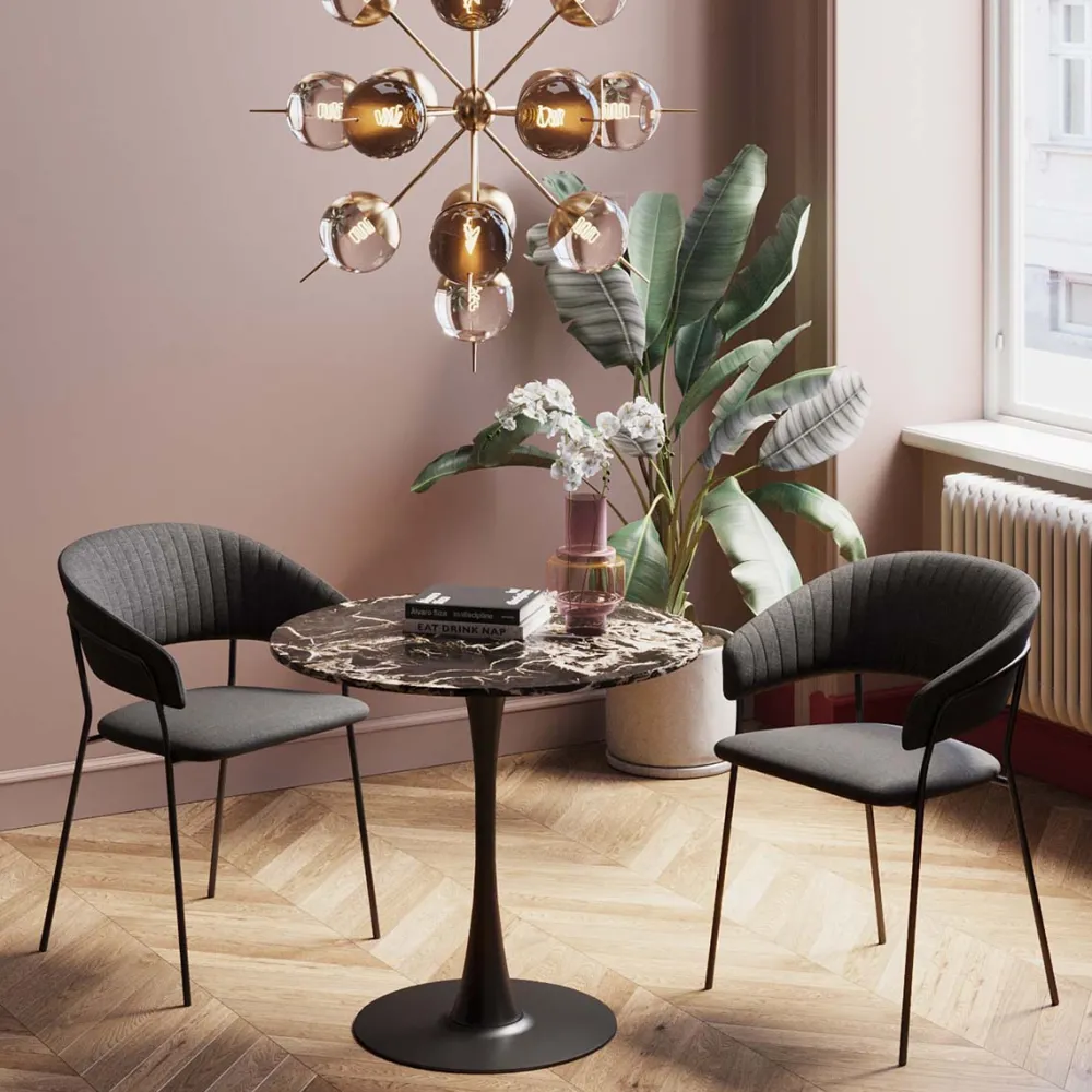 KARE Design Pöydät*Schickeria Pyöreä Pöytä - Marmorikuvioitu, Musta Ø80cm