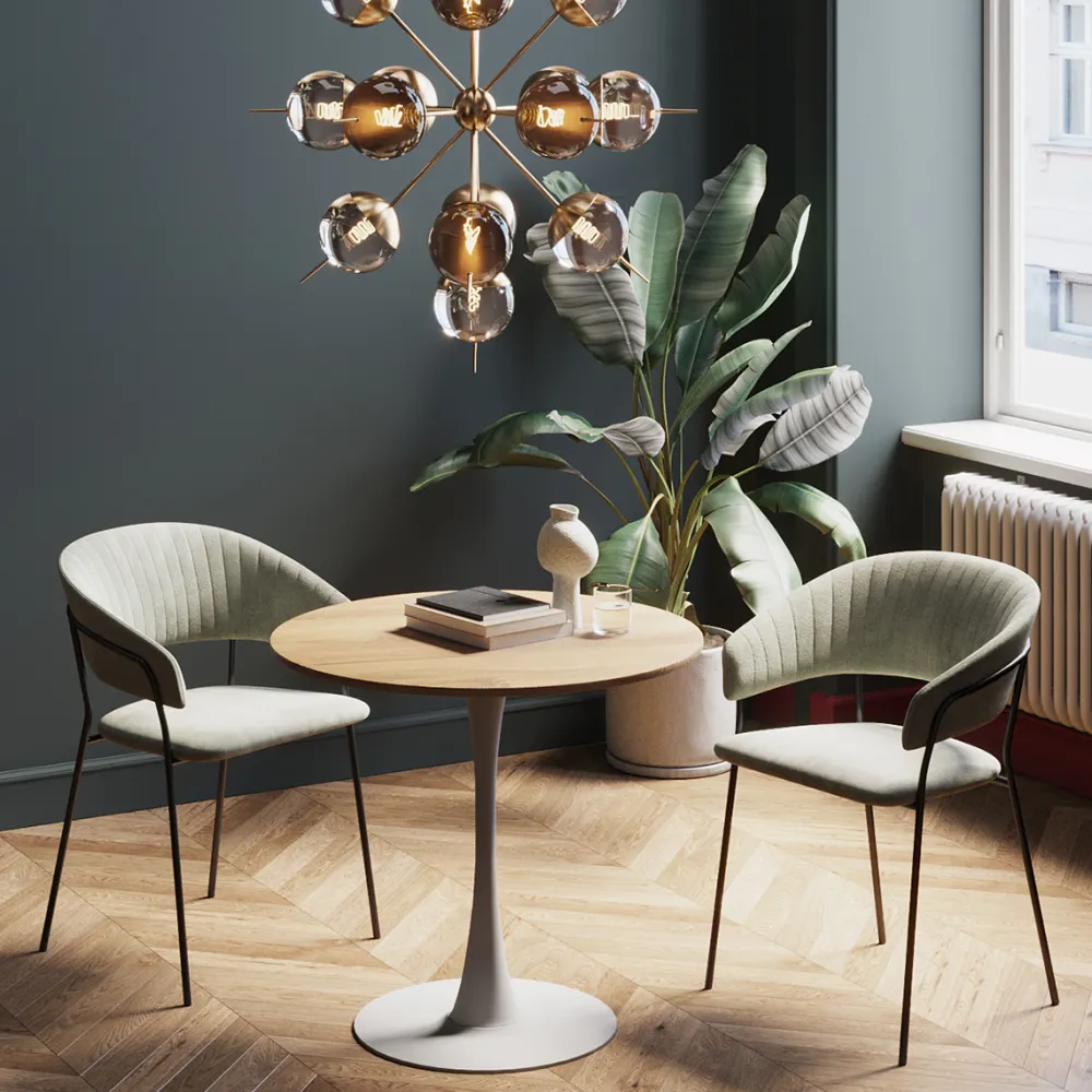 KARE Design Pöydät*Schickeria Pyöreä Ruokapöytä - Tammipinnoite, Valkoinen Ø80cm