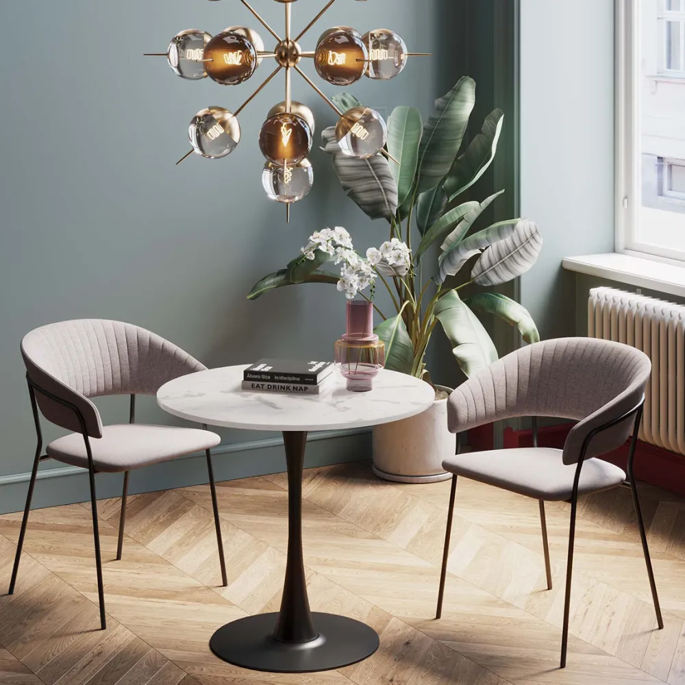 KARE Design Pöydät*Schickeria Pyöreä Ruokapöytä - Marmoripinnoite, Musta, Valkoinen Ø80cm