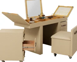 KARE Design Konsolipöydät Ja Sivupöydät*Venezia Meikkipöytä, Pöytä Peilillä Sekä Säilytystilalla, Tuoli, Kermanvärinen