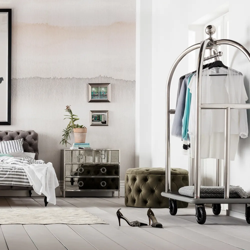 KARE Design Jalalliset Vaatenaulakot*VIP Baggage Trolley Vegas Naulakko, Matkalaukkukärry, Hopea