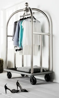 KARE Design Jalalliset Vaatenaulakot*VIP Baggage Trolley Vegas Naulakko, Matkalaukkukärry, Hopea