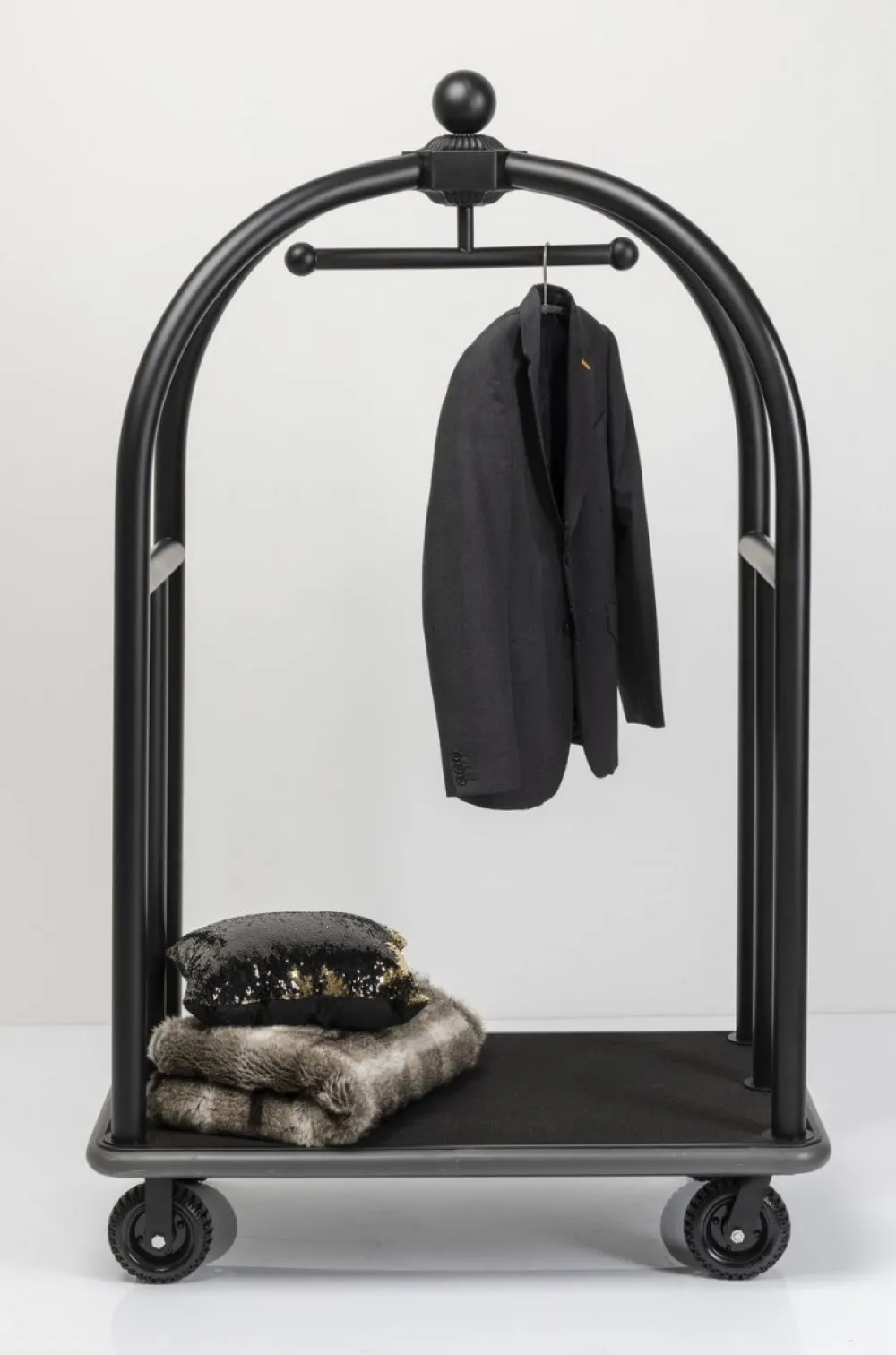 KARE Design Jalalliset Vaatenaulakot*VIP Baggage Trolley Vegas Matkalaukkuvaunu, Matta Musta