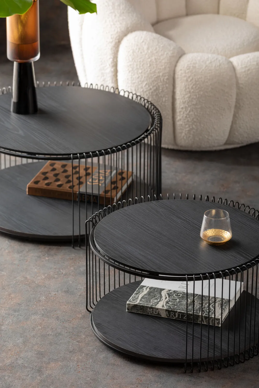 KARE Design Sohvapöydät*Wire Double Black Wood Sohvapöytä Musta (2/Setti)