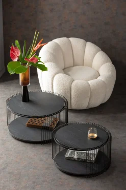 KARE Design Sohvapöydät*Wire Double Black Wood Sohvapöytä Musta (2/Setti)