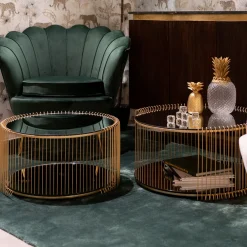 KARE Design Sohvapöydät|Olohuone*Wire Double Sohvapöytä, Messinki (2/Setti)