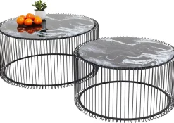 KARE Design Sohvapöydät|Olohuone*Wire Glass Marble Sohvapöytä - Marmorilasi, Musta (2/Setti)