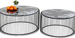 KARE Design Sohvapöydät|Olohuone*Wire Glass Marble Sohvapöytä - Marmorilasi, Musta (2/Setti)