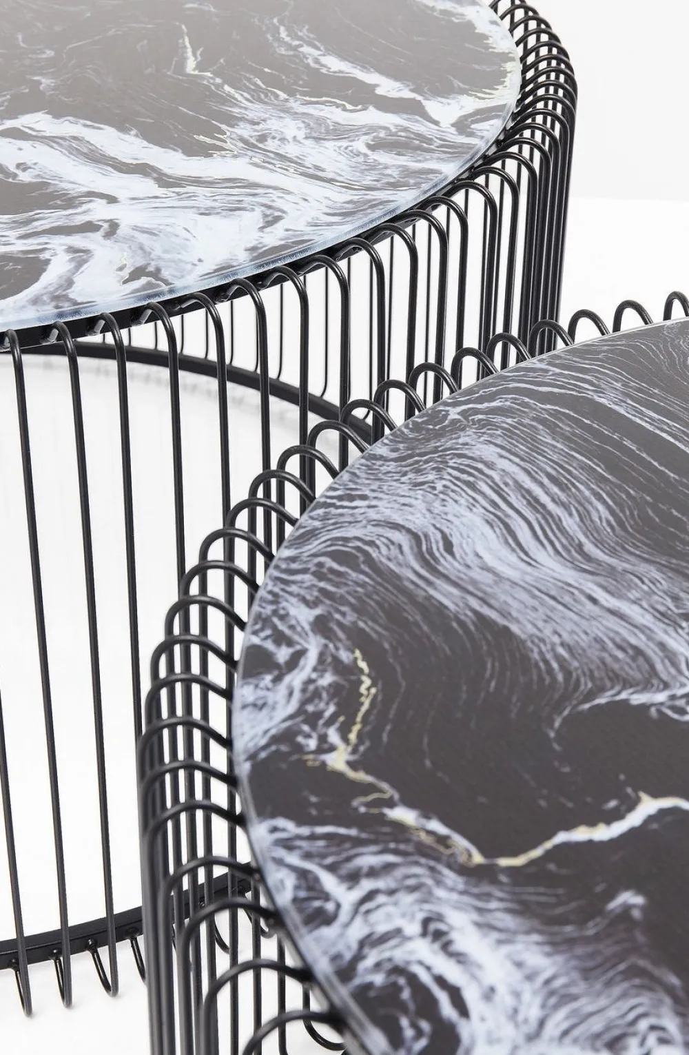 KARE Design Sohvapöydät|Olohuone*Wire Glass Marble Sohvapöytä - Marmorilasi, Musta (2/Setti)