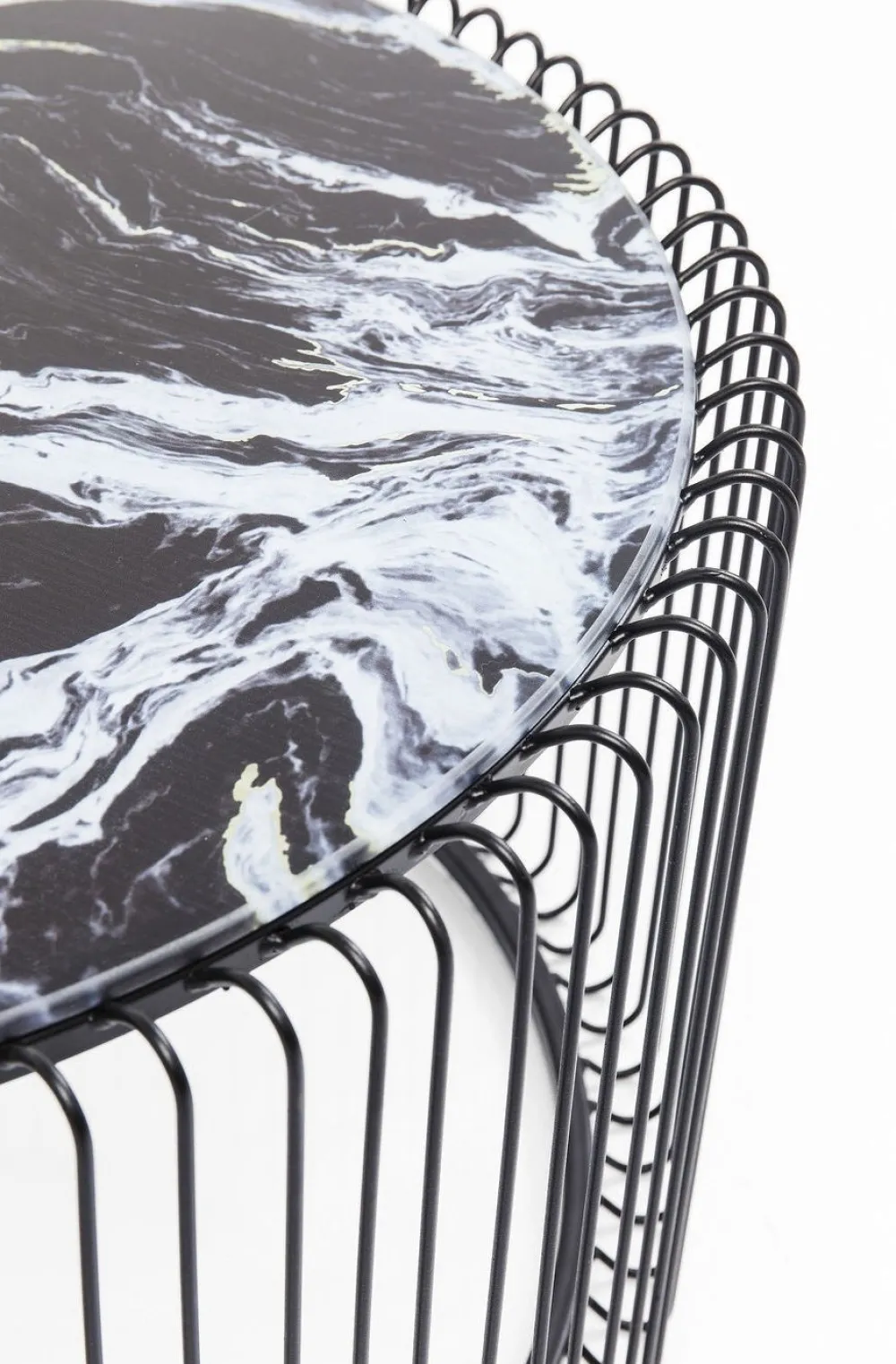 KARE Design Sohvapöydät|Olohuone*Wire Glass Marble Sohvapöytä - Marmorilasi, Musta (2/Setti)