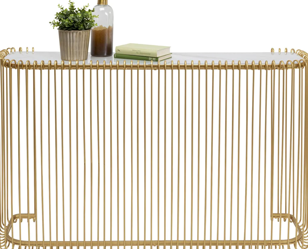 KARE Design Konsolipöydät Ja Sivupöydät*Wire Konsolipöytä - Marmorikuvioitu Lasi, Kulta 142x89cm