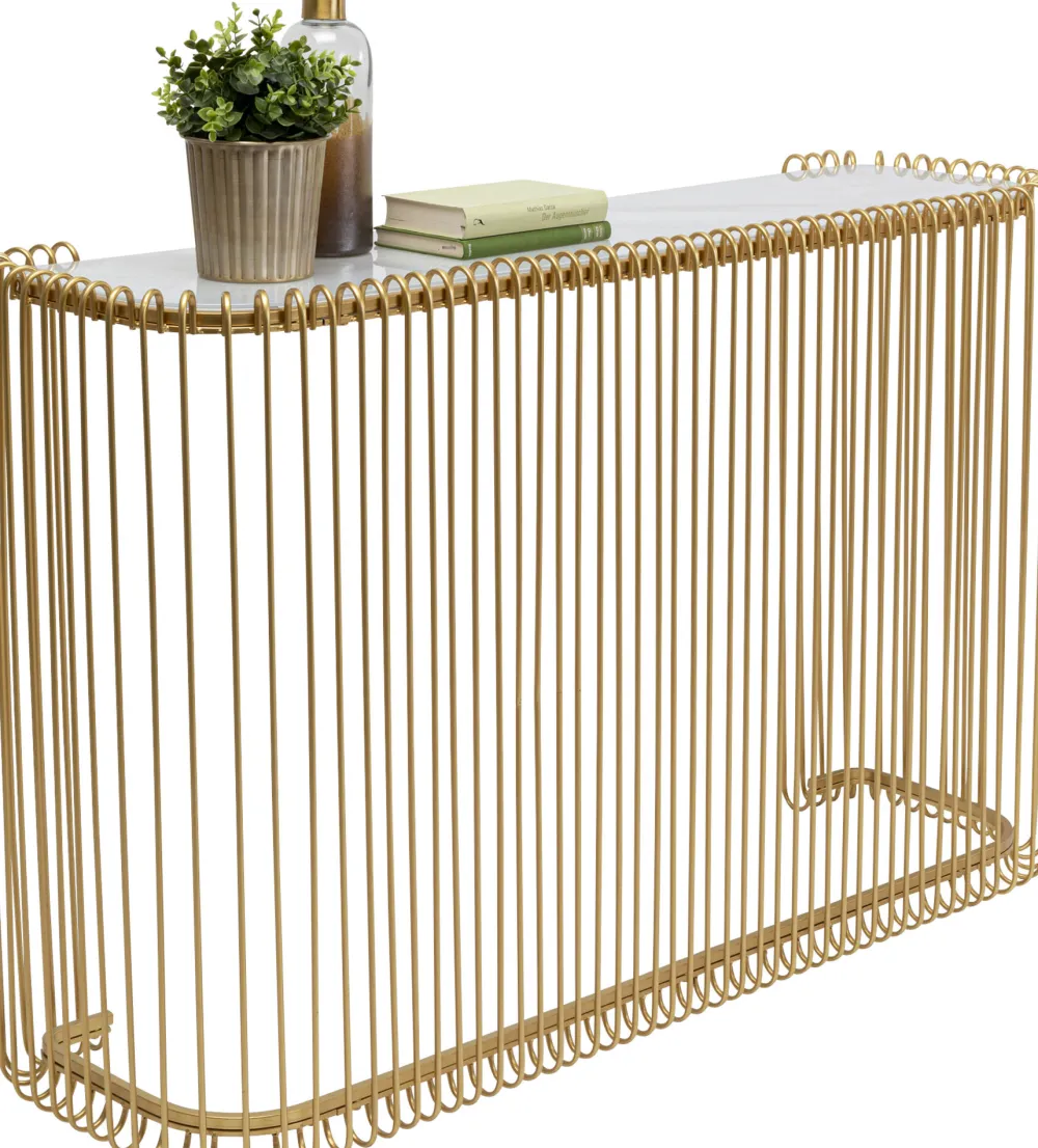 KARE Design Konsolipöydät Ja Sivupöydät*Wire Konsolipöytä - Marmorikuvioitu Lasi, Kulta 142x89cm