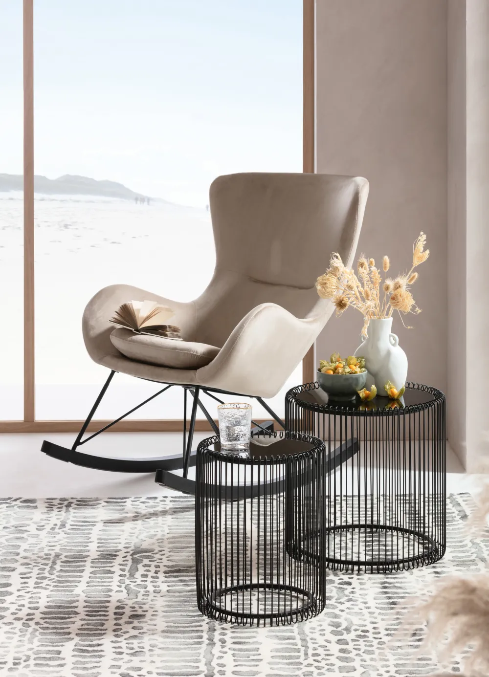 KARE Design Sohvapöydät*Wire Sivupöytä, Musta Ø44cm (2/Setti)