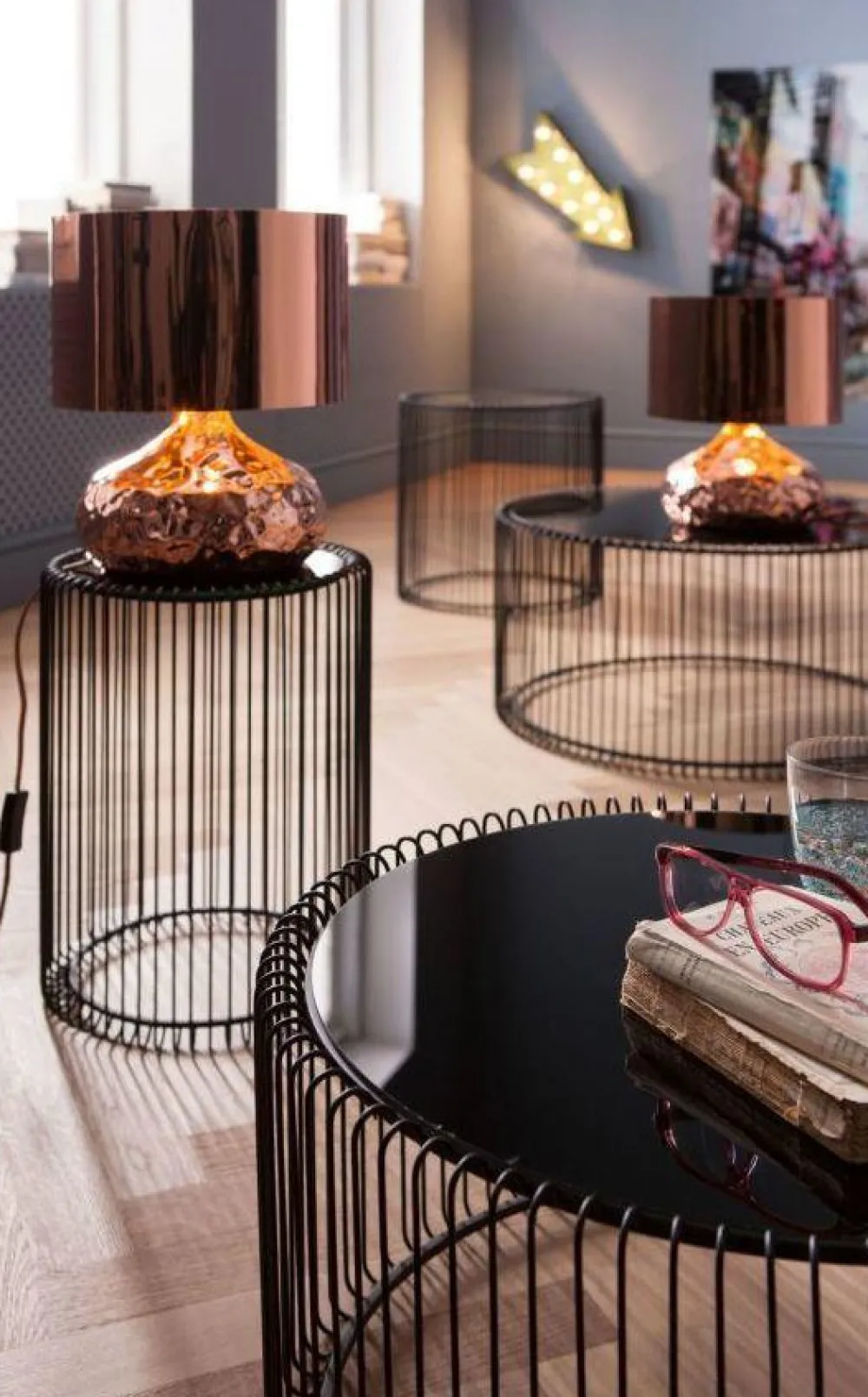 KARE Design Sohvapöydät*Wire Sivupöytä, Musta Ø44cm (2/Setti)