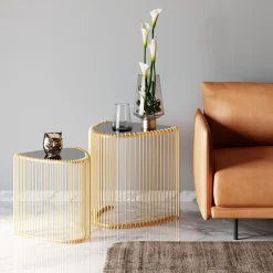 KARE Design Sohvapöydät|Olohuone*Wire Triangle Sivupöytä, Kulta (2/Setti)