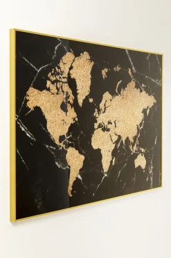 KARE Design Taulut|Olohuone*World Map Maailman Kartta, Kehystetty Taulu 150x100cm